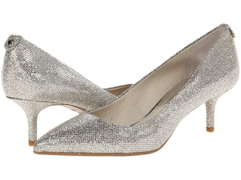 michael kors black and white pumps|Michael Kors silver kitten heels.